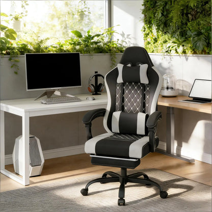 Ergonomic Office Chair with Massage Lumbar Support, Swivel Computer Chair, Adjustable Gaming Chair with Footrest, High Back Executive Desk Chair