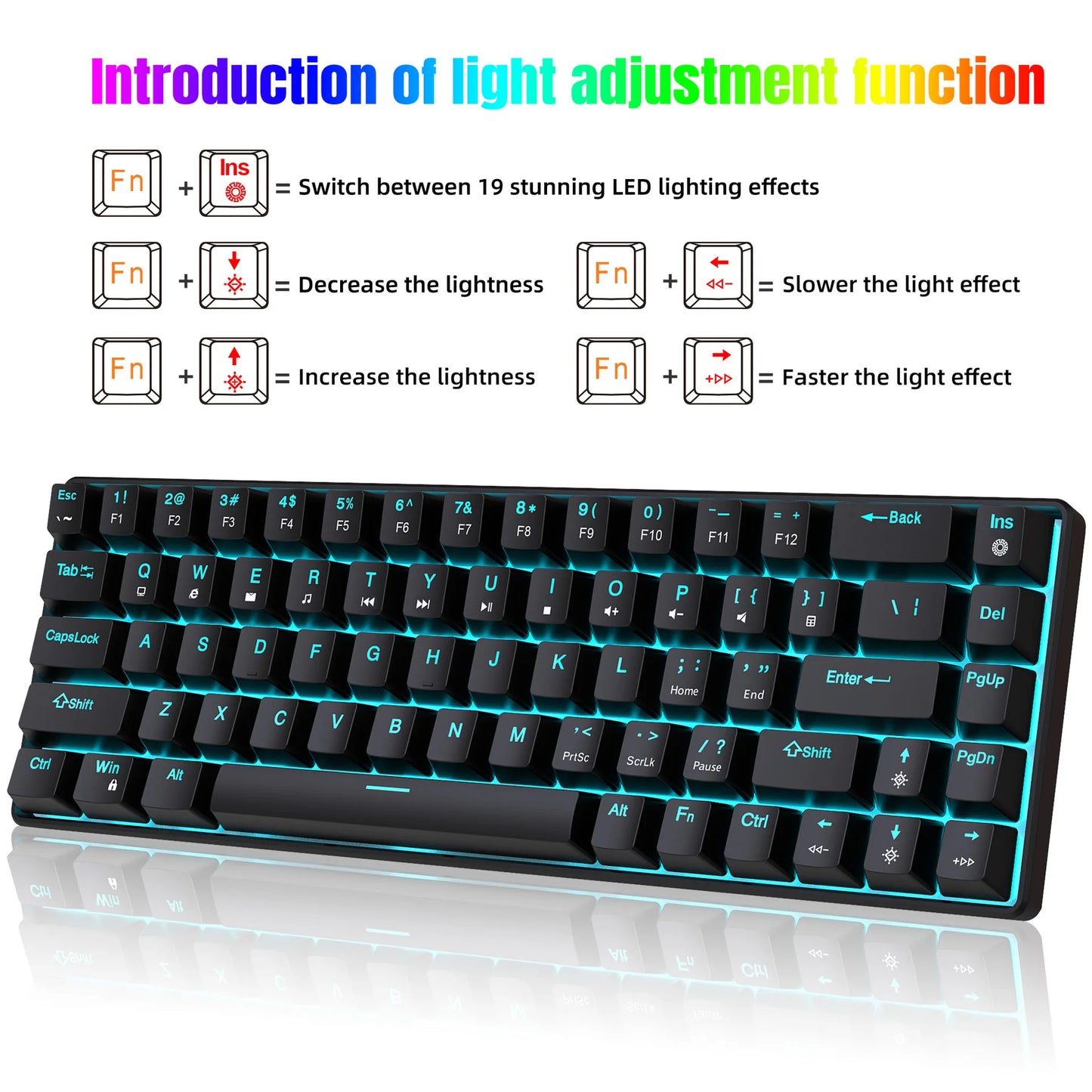 Tastiera meccanica gaming 60% USB con tasti bianchi, mini tastiera gamer ergonomica per computer, retroilluminata, tastiera PC per musica