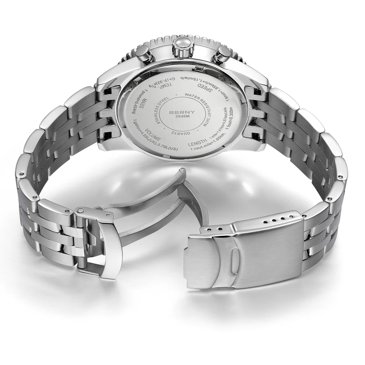 Relógio de homem BERNY Aviation – Cronógrafo de quartzo com data, vidro de safira e revestimento ultraluminescente – Relógio elegante de marca de luxo