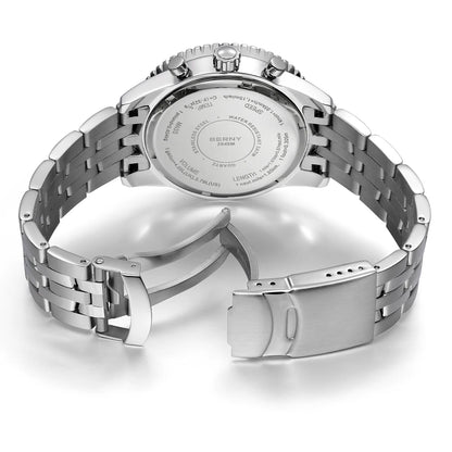 Relógio de homem BERNY Aviation – Cronógrafo de quartzo com data, vidro de safira e revestimento ultraluminescente – Relógio elegante de marca de luxo