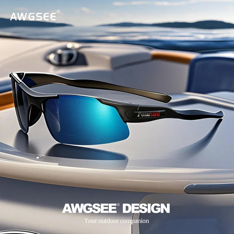 Gafas deportivas polarizadas semirremadas para hombre: montura mate resistente y lentes con revestimiento HD para golf, pesca, viajes y uso diario