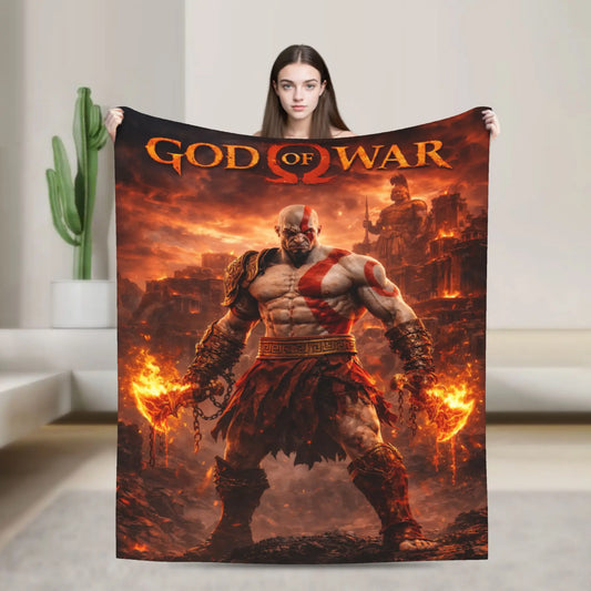 God of War Games Kratos Cartoon Blanket Warm Soft Pattern Plush Throw Blanket For Couch Chair Sofa Bed Bedspread Bed Cover