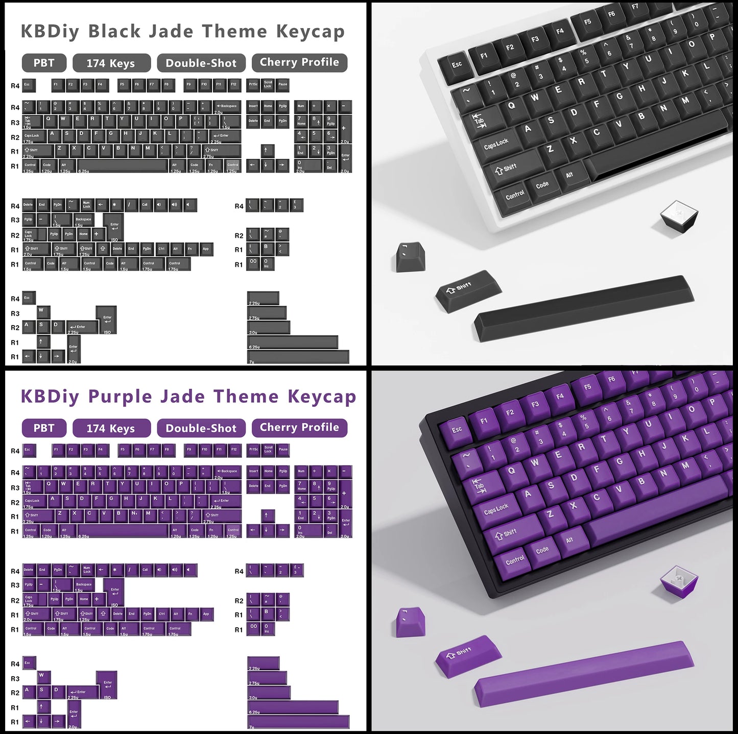 KBDiy 174 teclas/set teclas PBT GMK Apollo Double Shot minimalistas perfil ISO Cherry para teclado mecánico gaming, compatibles con MX