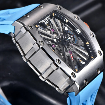 Orologio da uomo PAGANI DESIGN 2026 New al quarzo, movimento VH65, quadrante scheletrato, impermeabile 100M, sportivo rettangolare, vetro zaffiro