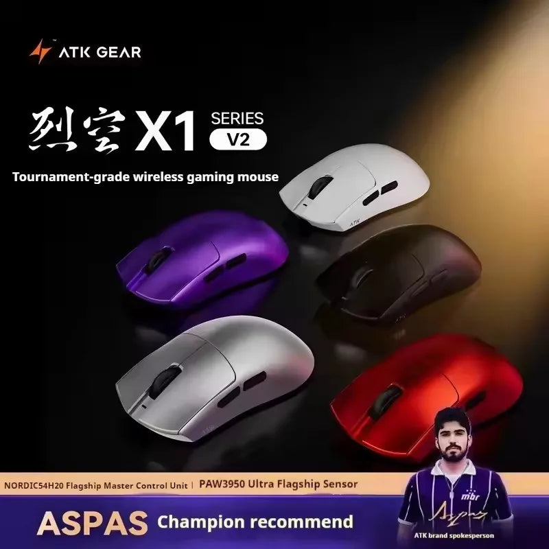 Ratón inalámbrico ATK Blazing Sky X1 V2 Ultimate de doble modo, ultraligero, PAW3950 Ultra, doble 8K HZ, baja latencia y ergonomía personalizada