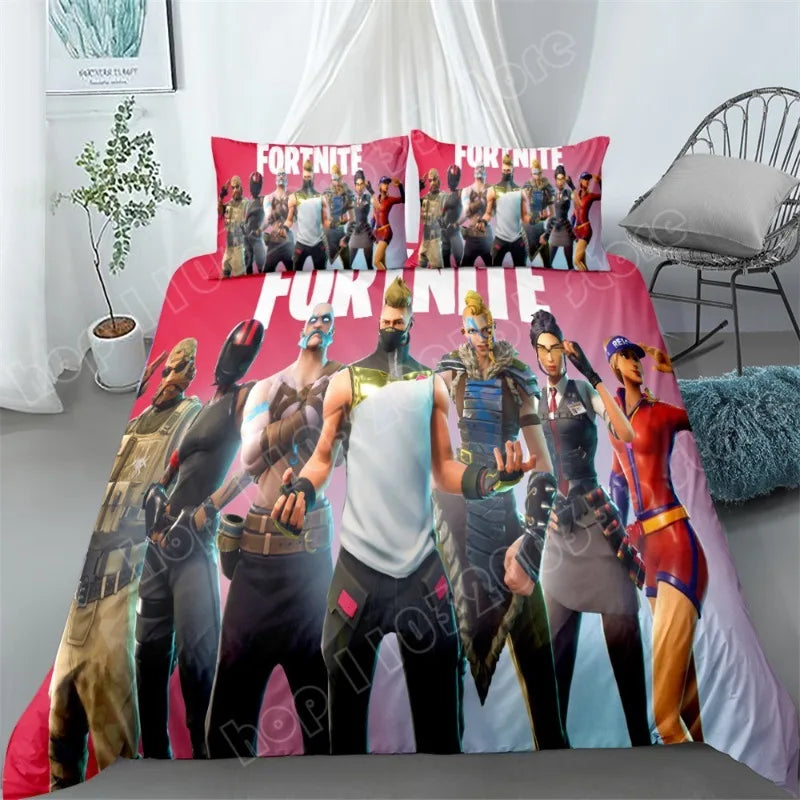 Juego de cama Fortnite de 3 piezas, ropa de cama para dormitorio con estampado 3D, diseño de videojuego y dibujos animados, funda nórdica y funda de almohada decorativas, regalo de cumpleaños