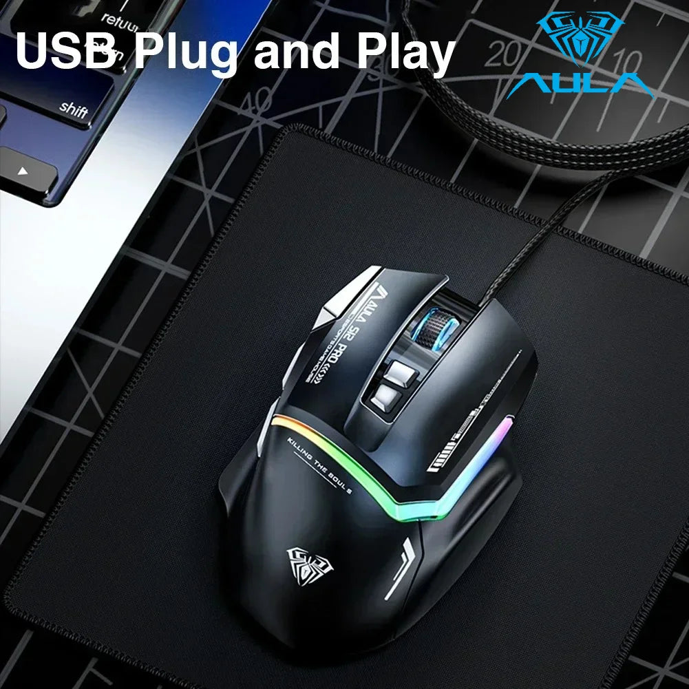 Mouse meccanico cablato AULA S12Pro 1000HZ 12800DPI RGB a bassa latenza con macro personalizzabili, mouse da gaming esports, accessori per PC gamer