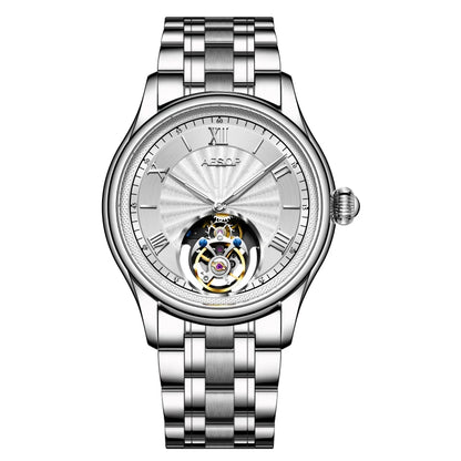 AESOP Mens Mechanical Wristwatches Flying Tourbillon Movement Skeleton Watch for Men Man Luxury Clocks Real Tourbillon Watch