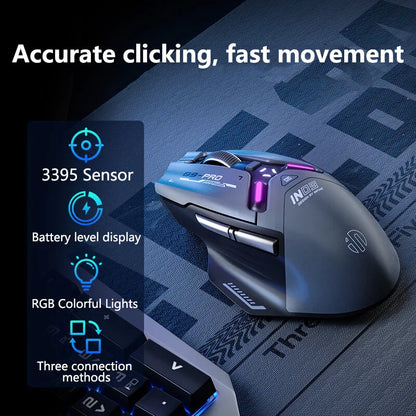 Inphic IN9PRO belaidė žaidimų pelė, 26000DPI, 8K apklausos dažnis, Bluetooth 5.0, laidinė, 2.4G, trijų režimų RGB ergonominė žaidimų pelė