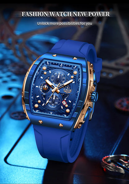 Reloj LIGE para hombre, de moda y lujo, resistente al agua, correa de silicona, cuarzo, luminoso, deportivo, fecha automática, cronógrafo, diseño sencillo