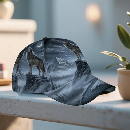 Wolf Howling At Moon Print Classic Baseball Cap Comfortable Adjustable Duckbill Hat Ideal For Daily Wear Perfect For Family