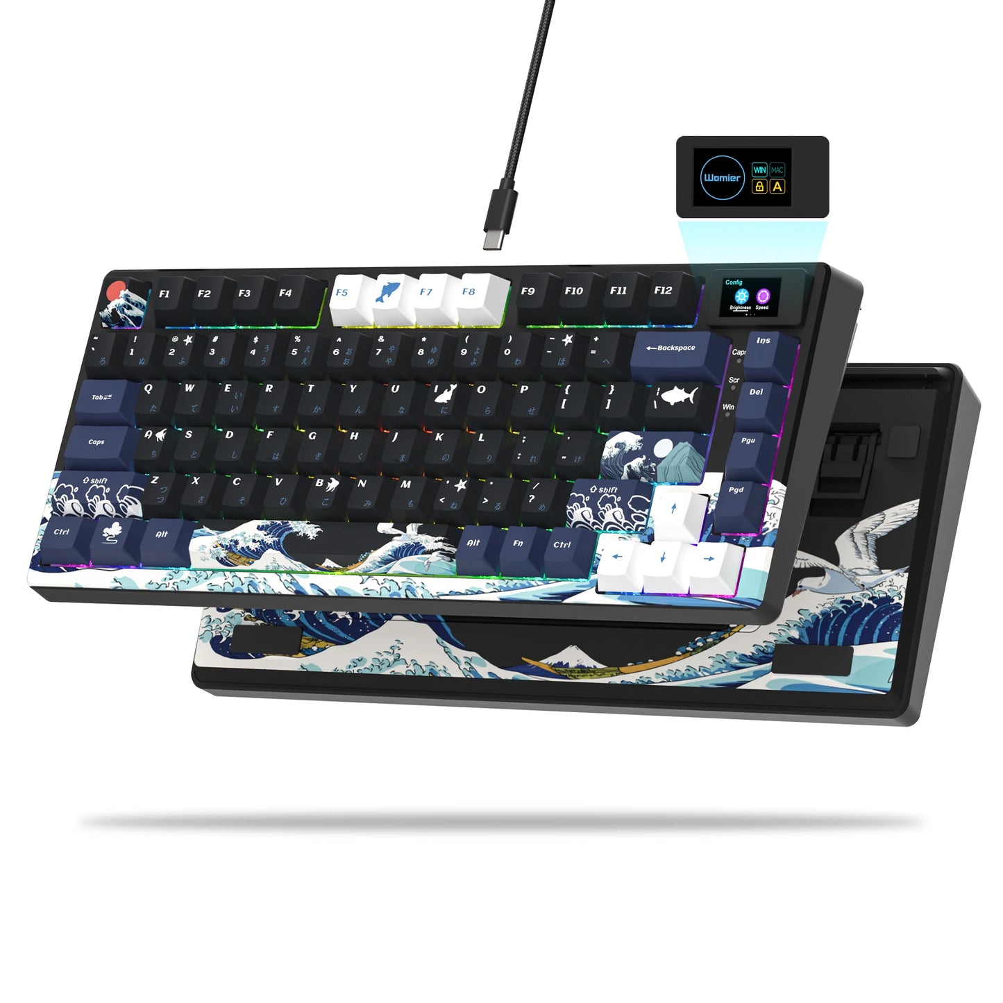 Tastiera gamer Womier S-K80 con display OLED a colori, tastiera meccanica gaming hot-swap con struttura gasket mount, RGB personalizzabile