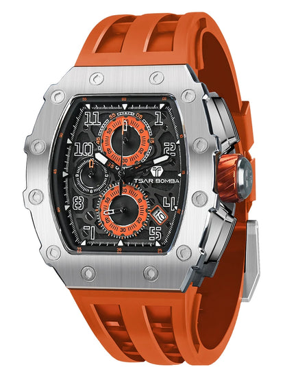 Reloj TSAR BOMBA para hombre, marca de lujo, diseño tonneau, impermeable, de acero inoxidable, reloj de pulsera de moda rectangular para hombre