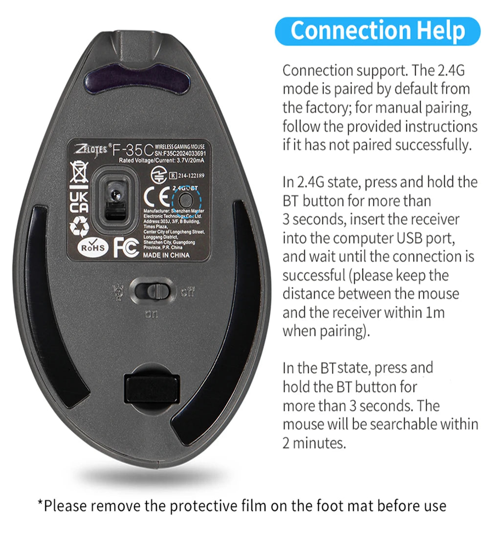 Mouse verticale wireless ricaricabile con display, ergonomico, 6 pulsanti programmabili, gaming per gamer desktop