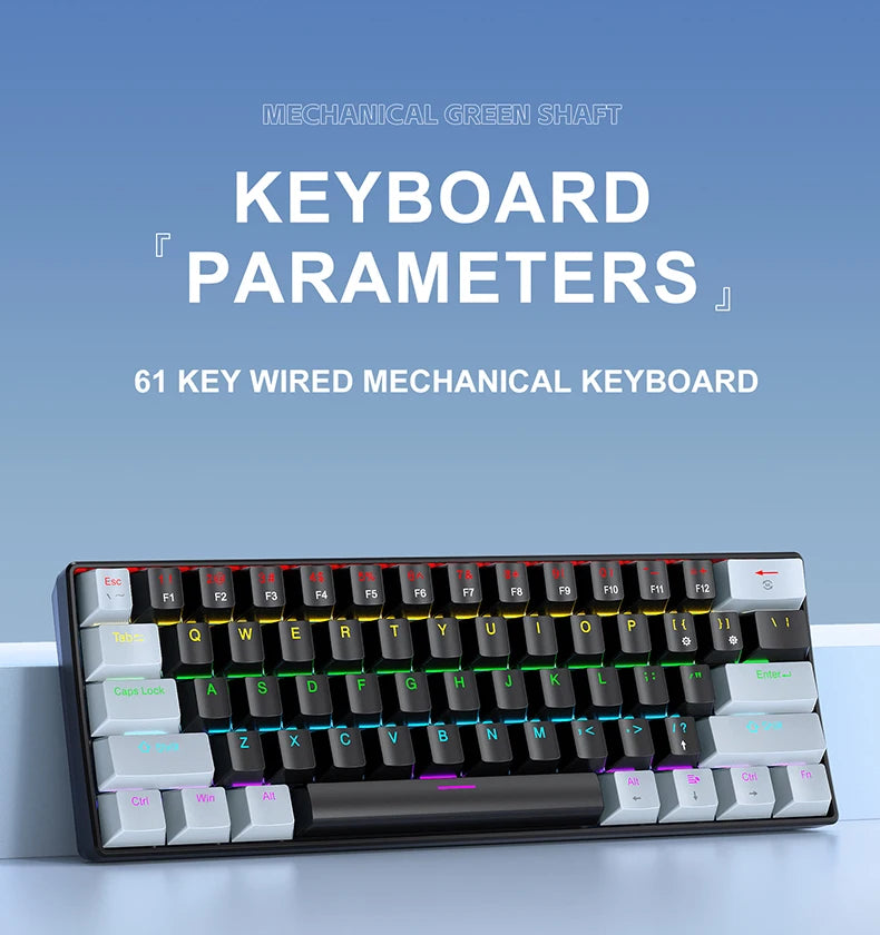Tastiera meccanica mini APAYADO K61, cablata, 61 tasti, RGB Phantom, nera/bianca, switch meccanici rossi/blu per gaming, portatile 60%