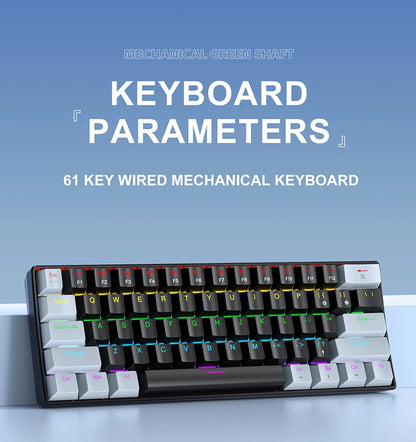 Tastiera meccanica mini APAYADO K61, cablata, 61 tasti, RGB Phantom, nera/bianca, switch meccanici rossi/blu per gaming, portatile 60%