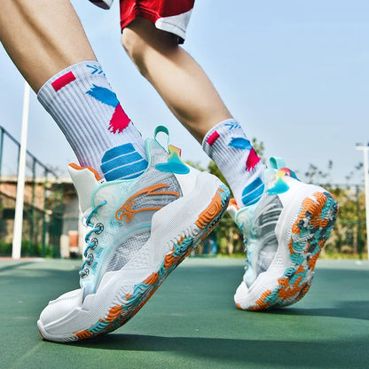 Chaussures de basket-ball unisexes, chaussures d'entraînement de compétition en plein air en maille tendance, bottes de basket-ball plates antidérapantes à rebond pour hommes