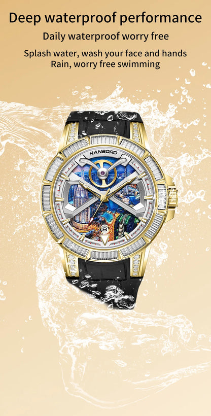 HANBORO Dubai Collection Dubai Characteristic Personalized Dial Frosted Crafted Diamonds Luxury Men's Automatic Mechanical Watch