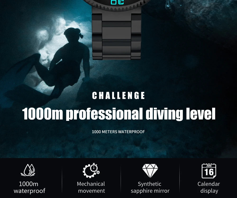 ADDIESDIVE Men's Diver's Watches 1000m Sapphire Glass Super Luminous Calendar NH35A Automatic Mechanical Wristwatch Luxury Watch