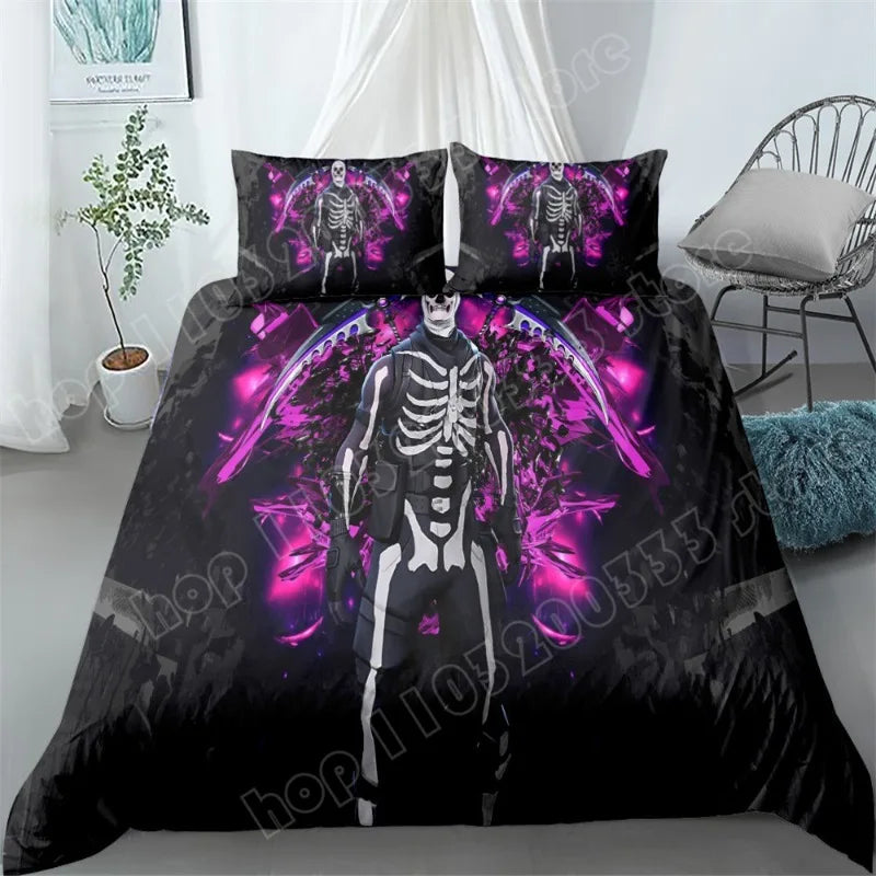 Juego de cama Fortnite de 3 piezas, ropa de cama para dormitorio con estampado 3D, diseño de videojuego y dibujos animados, funda nórdica y funda de almohada decorativas, regalo de cumpleaños