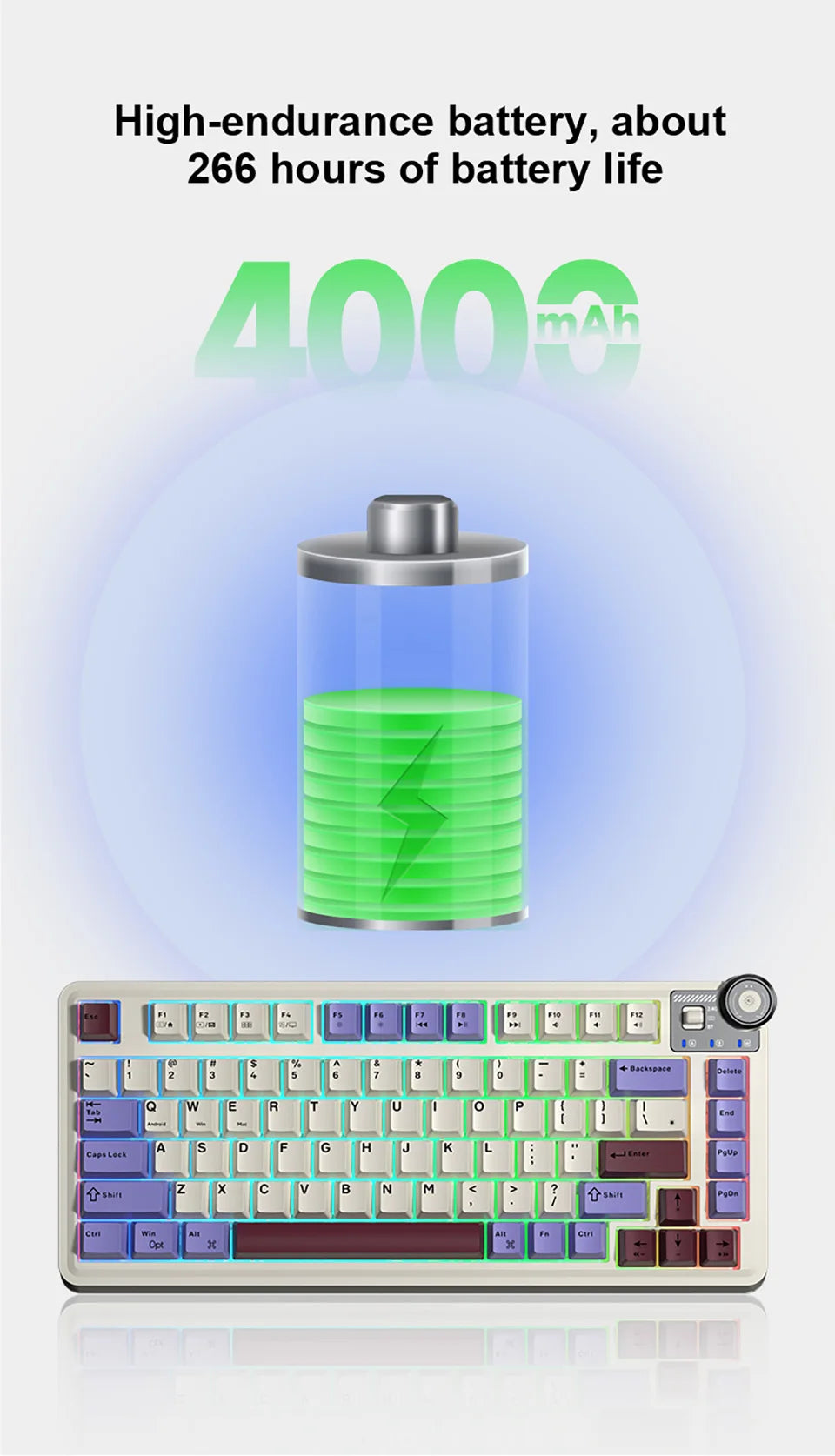 Teclado mecánico gaming esports AULA AU75 de tres modos, 81 teclas, teclas PBT, hot-swappable, RGB, teclado inalámbrico para PC de escritorio y escritura
