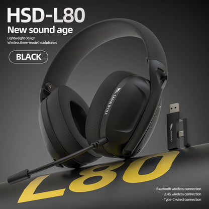 SMAILWOLF L80 Wireless Gaming Headset – Bluetooth 5.0 & 2.4GHz Triple-Mode Headphones with Microphone for PC, Laptop & Mobile Gaming