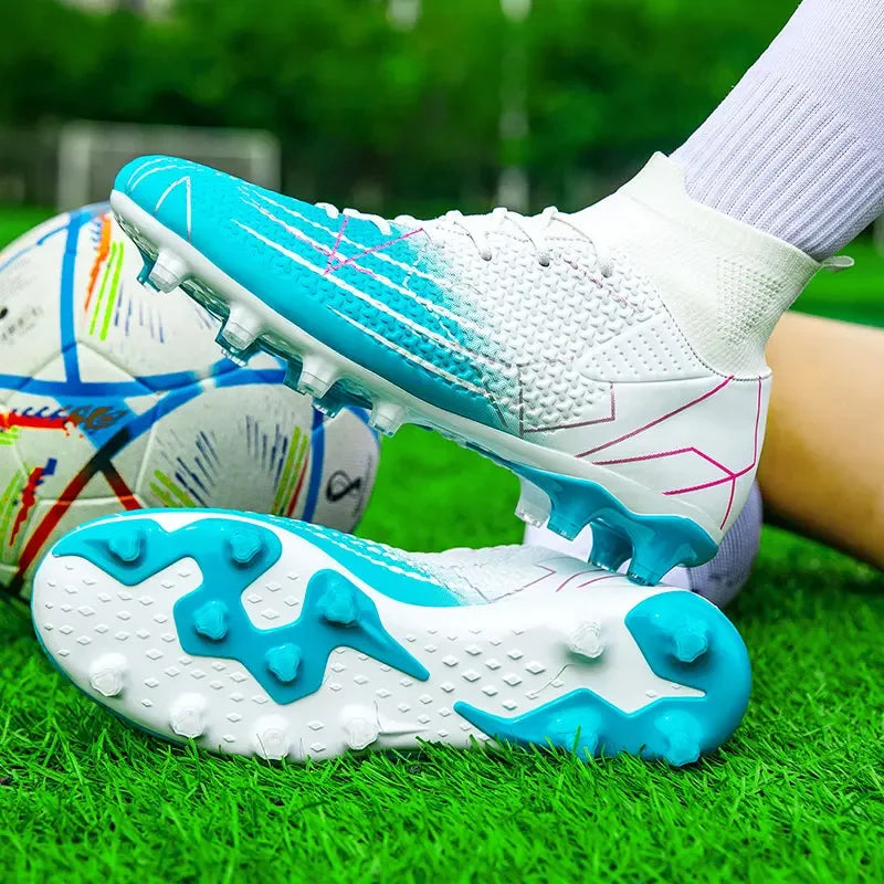 Sapatilhas de Futebol Profissionais de Cano Alto em Pele para Relva Artificial, Treino e Desporto, para Jovens, Estudantes, Homens e Mulheres