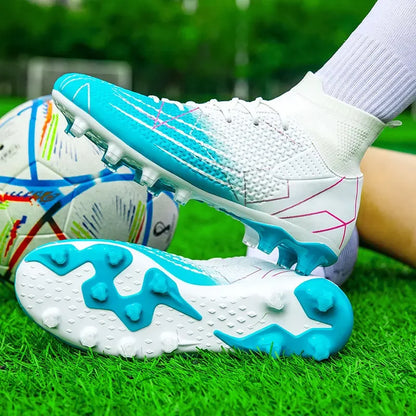 Sapatilhas de Futebol Profissionais de Cano Alto em Pele para Relva Artificial, Treino e Desporto, para Jovens, Estudantes, Homens e Mulheres