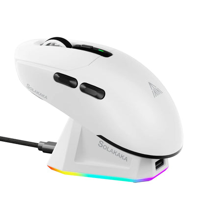 Mouse wireless tri-mode SOLAKAKA SM820 con dock di ricarica magnetico, RGB, PAW3311, 24000DPI, macro gaming, ultraleggero
