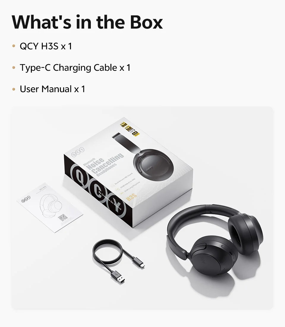 Auriculares circumaurales QCY H3S ANC Bluetooth 6.0 – Audio espacial Hi-Res LDAC, cancelación de ruido adaptativa de -56dB, auriculares inalámbricos