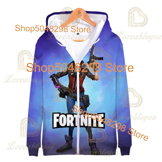Суитшърт с качулка и цип за възрастни и деца Fortnite, 3D принт, геймърски модел за момчета и момичета, Harajuku, дълги ръкави, облекло за тийнейджъри