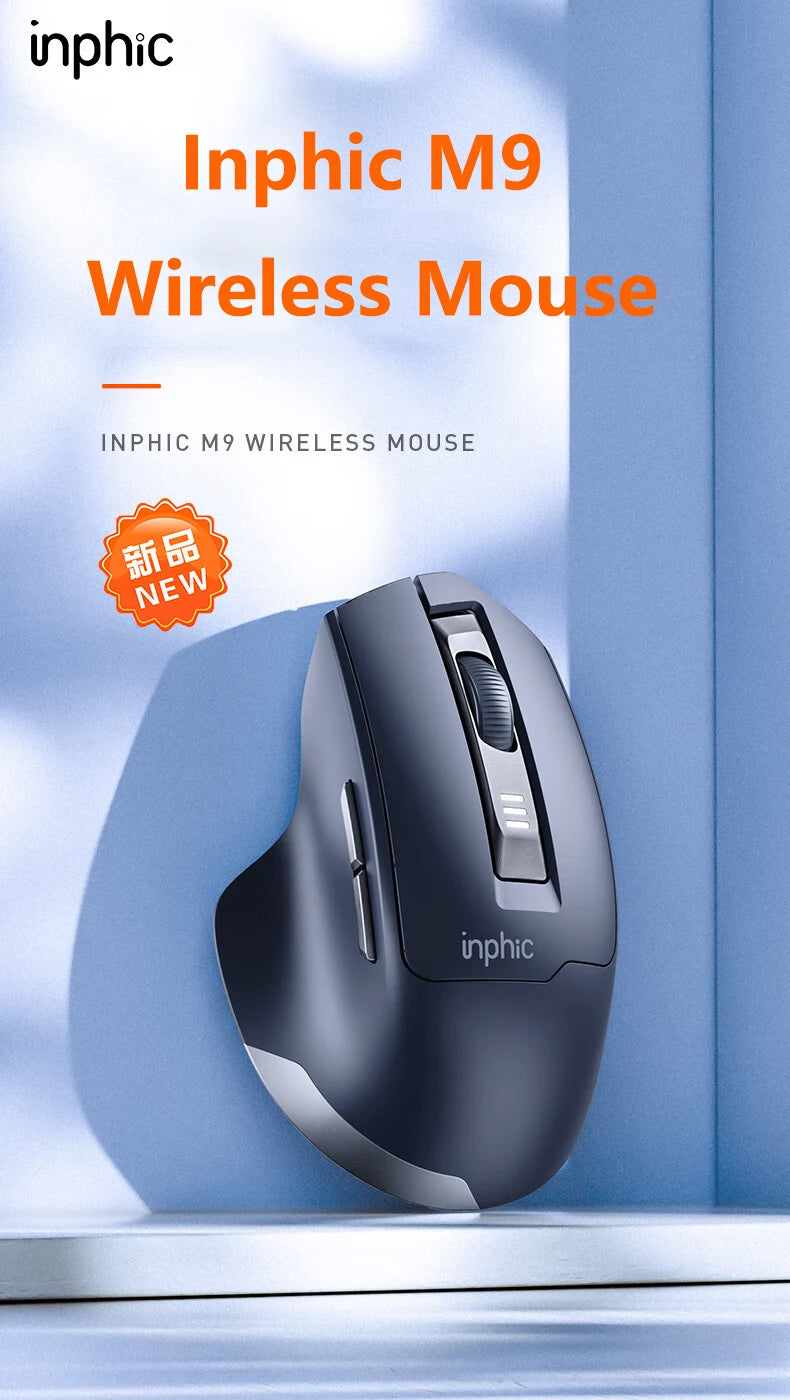 Mouse da ufficio silenzioso INPHIC con display del livello batteria, 2400DPI, wireless, adatto a computer desktop e laptop