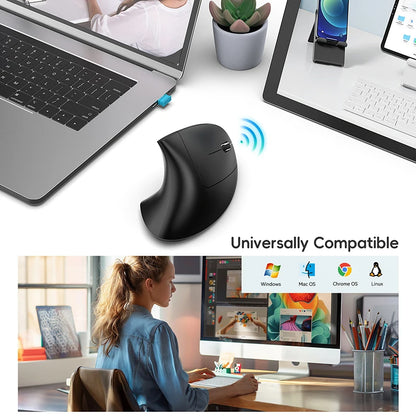 Ratón inalámbrico Bluetooth vertical de doble modo, silencioso y recargable para gaming, compatible con Win, Mac OS, portátil y ordenador