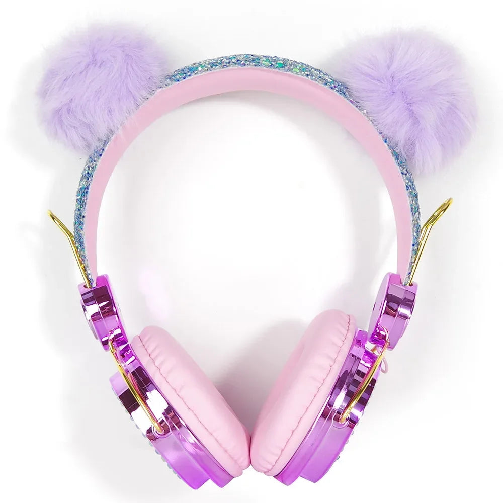 Casque filaire pour enfants, avec oreilles de chat et microphone, oreilles en peluche de licorne, idéal pour les cours en ligne, les jeux vidéo, les étudiants, les filles et les garçons.
