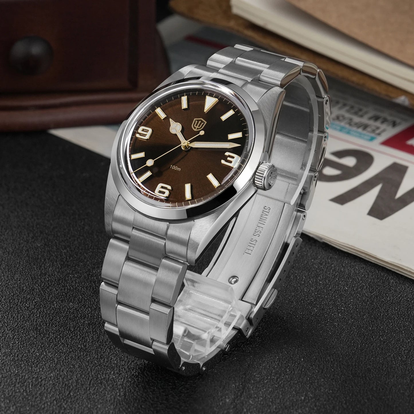 Watchdives WD1016 V3 37mm Watch VH31 Sweep Movement Stainless Steel Watches Luxury Sapphire 100m Waterproof Men Watch Box Gift