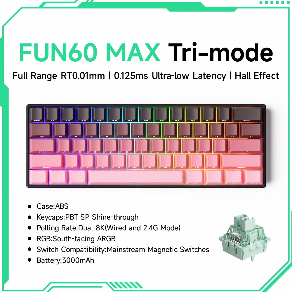 Teclado Gaming Mecânico Akko MonsGeek FUN60 Ultra com Interruptores Magnéticos, 60%, Rapid Trigger, 8K HE/TMR, Teclado Gamer Personalizado em Alumínio