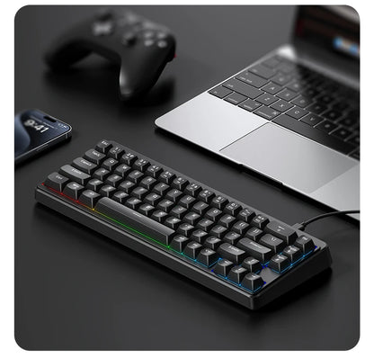 FREEWOLF M68SE Teclado mini con cable de 68 teclas, retroiluminación RGB, Type-C, diseño 68%, compacto para gaming, oficina, PC y portátil