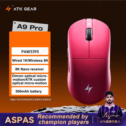 ATK Dragonfly A9 SE Plus Pro Max Ultra Wireless Gaming Mouse NearLink Ultra-lightweight Tri-mode Dual 8K Ergonomic E-sports Mice