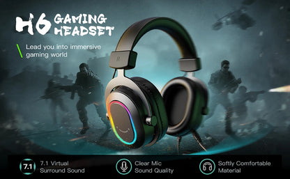 Auriculares gaming RGB dinámicos Fifine con micrófono, diseño over-ear, sonido envolvente 7.1, PC PS4 PS5, 3 opciones de EQ: juego, película, música - H6