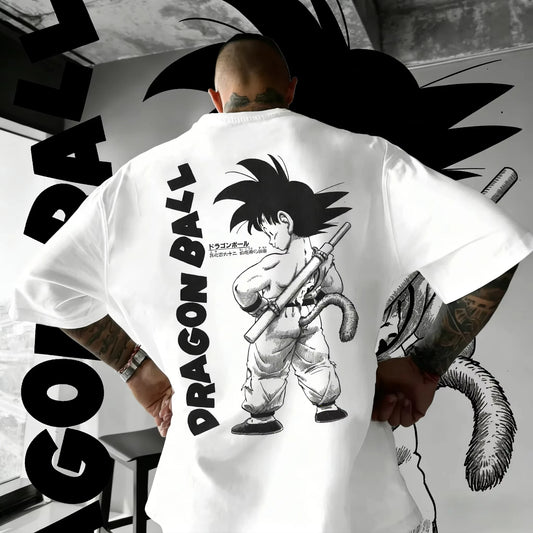 Summer 2026 Dragon Ball oversized T-shirt with power cord, Little Goku, artistic print, neutral casual Y2K