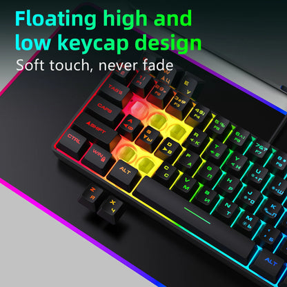 Teclado gaming, teclado ultracompacto de 61 teclas con retroiluminación RGB ruso/inglés, teclados de oficina resistentes al agua con sensación mecánica para gaming