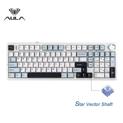 AULA F99 Pro Tastiera meccanica da gaming e-sport, tre modalità, RGB, hot-swappable, 96%, PBT, tastiera wireless personalizzata con manopola multimediale