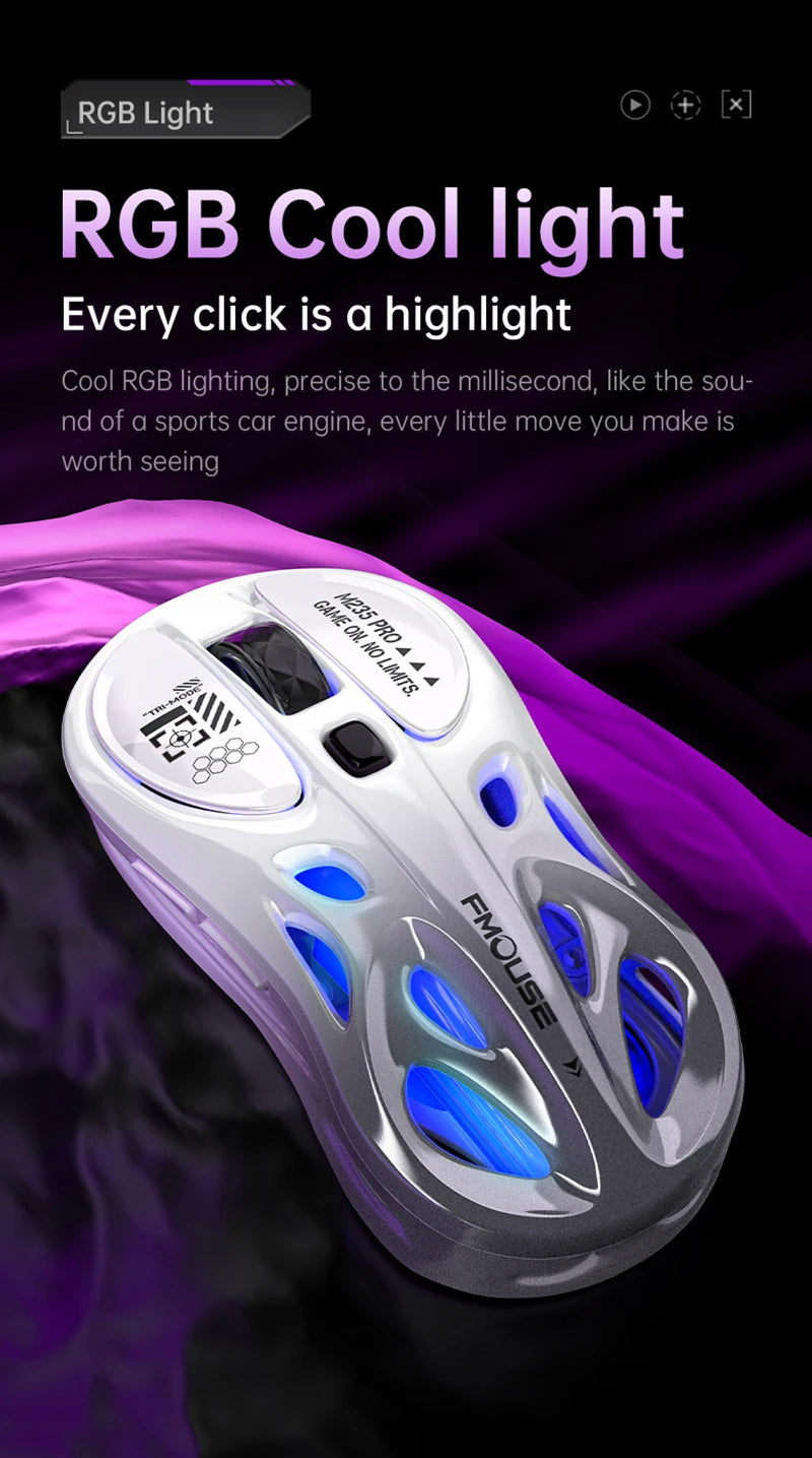 Tri-Mode RGB Gaming Mouse Wireless 2.4G Bluetooth Wired Lightweight Gaming Mouse with Chroma RGB Lighting, 4800 DPI Rechargeable Gaming Mouse for PC & Laptop