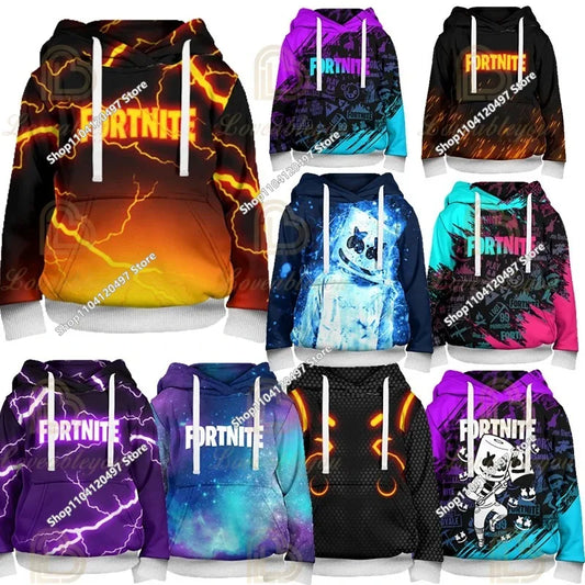 Bluza z kapturem Fortnite z nadrukiem dla dzieci 2-14Y, bluzy dla chłopców i dziewczynek, modna kurtka Harajuku, odzież dziecięca, gry, kostium cosplay