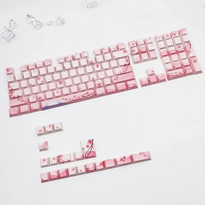 Juego de teclas Sakura Pink con grabado lateral, PBT translúcido, 127 teclas para switches MX y teclados mecánicos 60/84/90/104/108