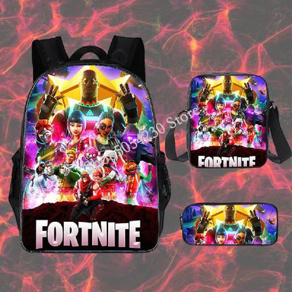 Mochila Fortnited de 3 piezas para niños Victory Game, 16 pulgadas, resistente al agua, mochila preescolar moderna, mochilas escolares para primaria