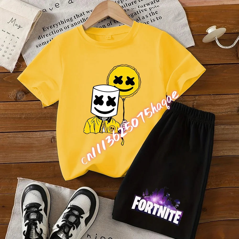 Conjunto de verano Fortress Night de camiseta y pantalones cortos para niños y niñas, 2 piezas, ropa infantil con camiseta estampada, regalo