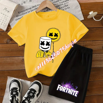 Conjunto de verano Fortress Night de camiseta y pantalones cortos para niños y niñas, 2 piezas, ropa infantil con camiseta estampada, regalo