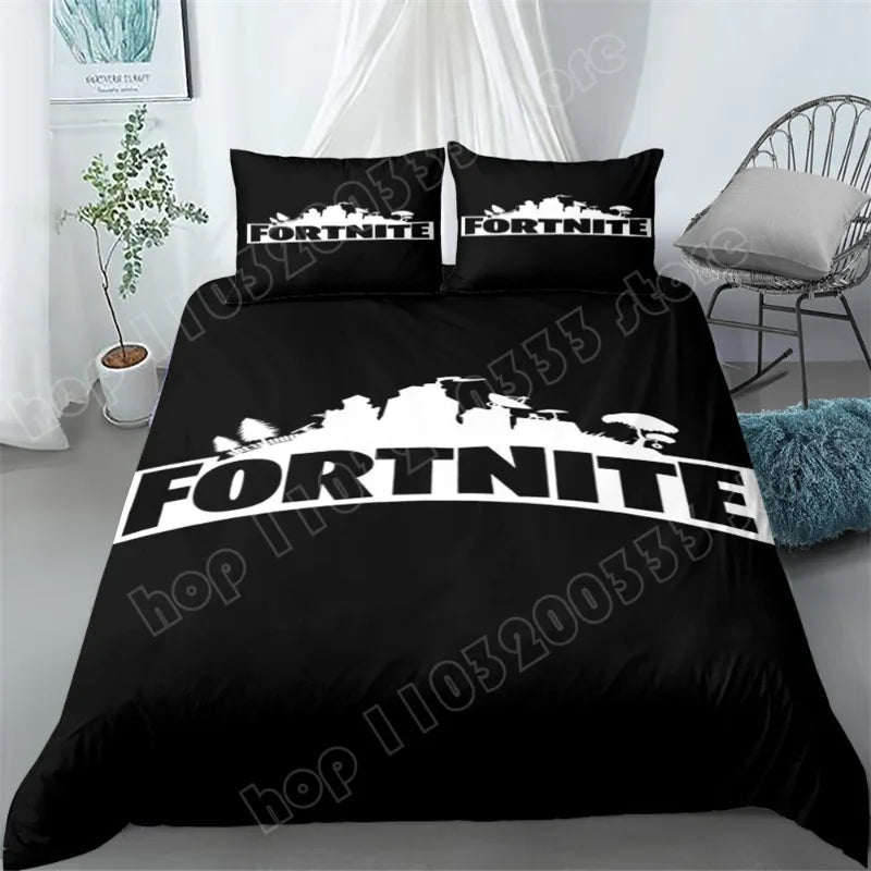 Juego de cama Fortnite de 3 piezas, ropa de cama para dormitorio con estampado 3D, diseño de videojuego y dibujos animados, funda nórdica y funda de almohada decorativas, regalo de cumpleaños