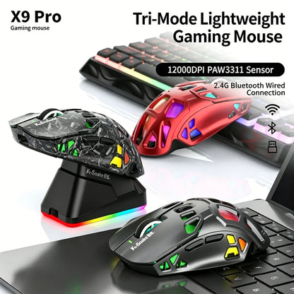 Lenovo Tri-Mode -kevyt pelihiiri RGB-lataustelakalla, 12000DPI, 2.4G/Bluetooth/langallinen ergonominen hiiri PC:lle ja kannettavalle tietokoneelle